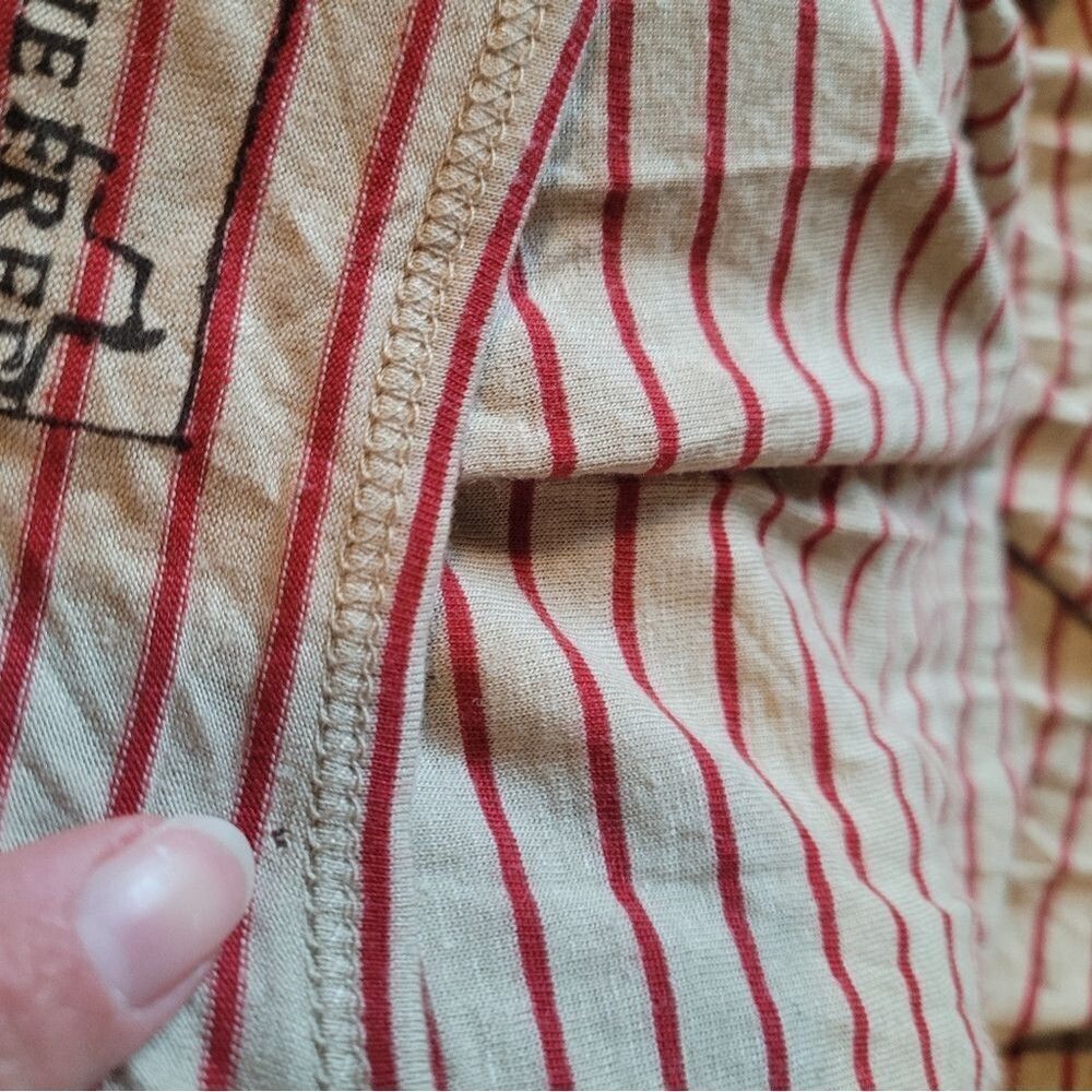 We The Free Womens T-Shirt Beige Red Stripe 3/4 Sleeve Medium Boho - Picture 6 of 15